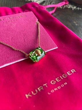 Kurt Geiger Philadelphia Eagle Gold Necklace with Bright Green Crystal Accent